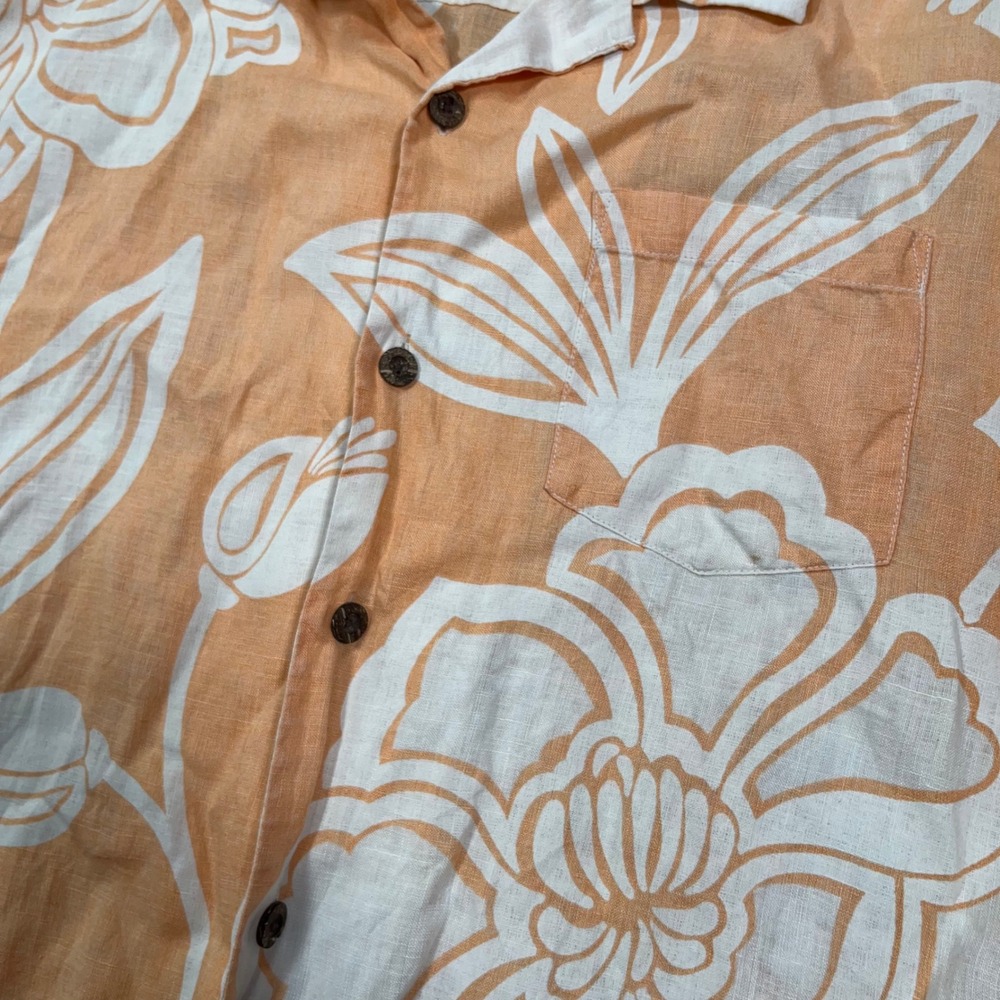 Tommy Bahama Floral Linen Button Up Shirt Mens XL Short Sleeve Coral Beach Relax - Picture 4 of 7